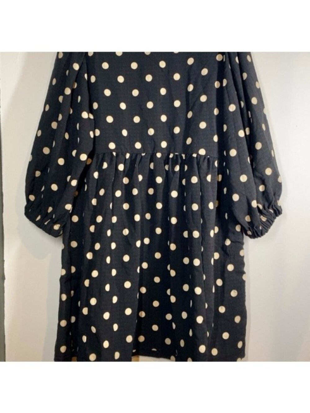 Blu Pepper Large Polka Dot Long Sleeve Black Dress With Cuffs & Back Keyhole
